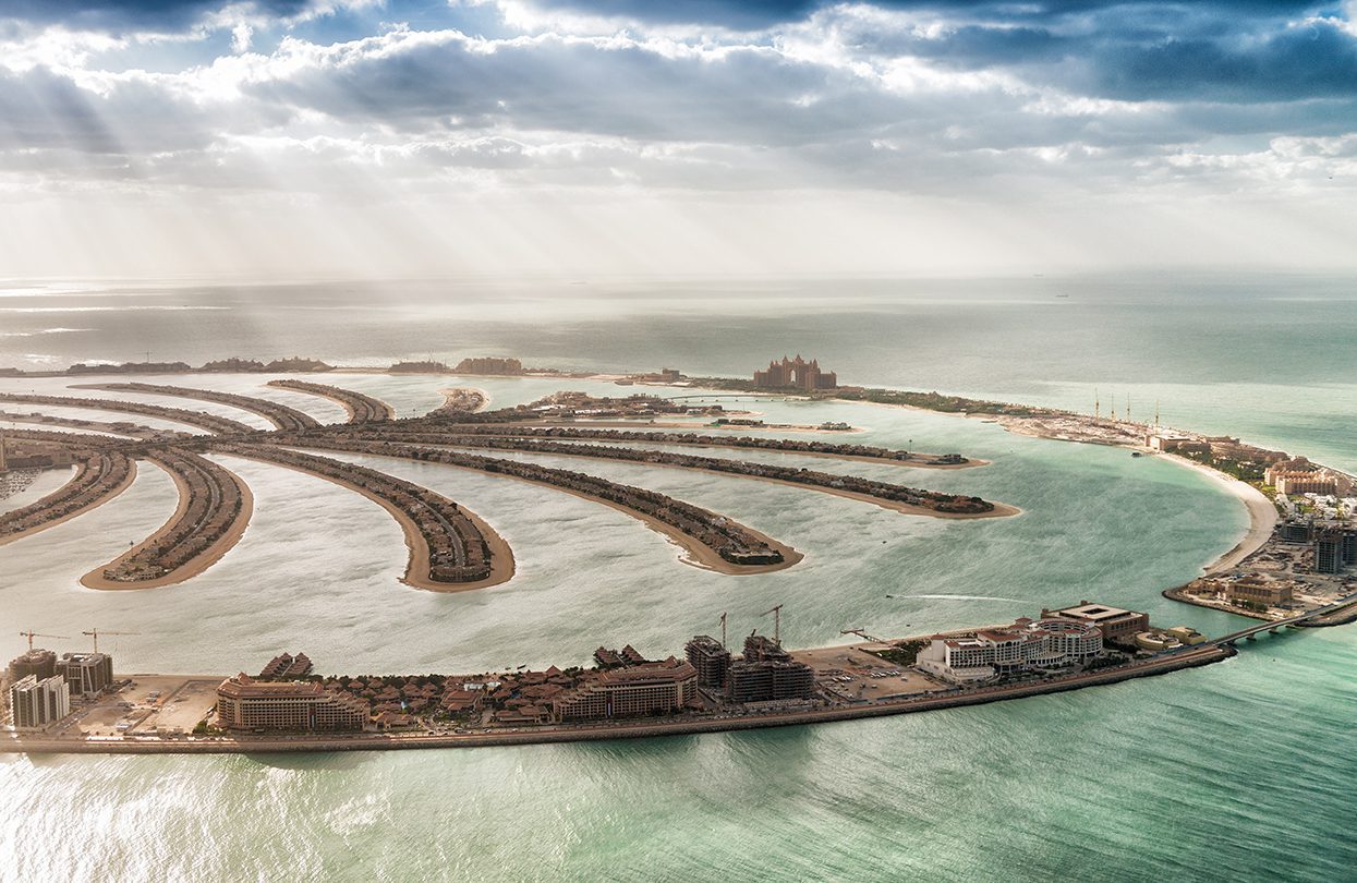 Aerial view of Dubai Palm Jumeirah Island, UAE (image by GagliardiPhotography)