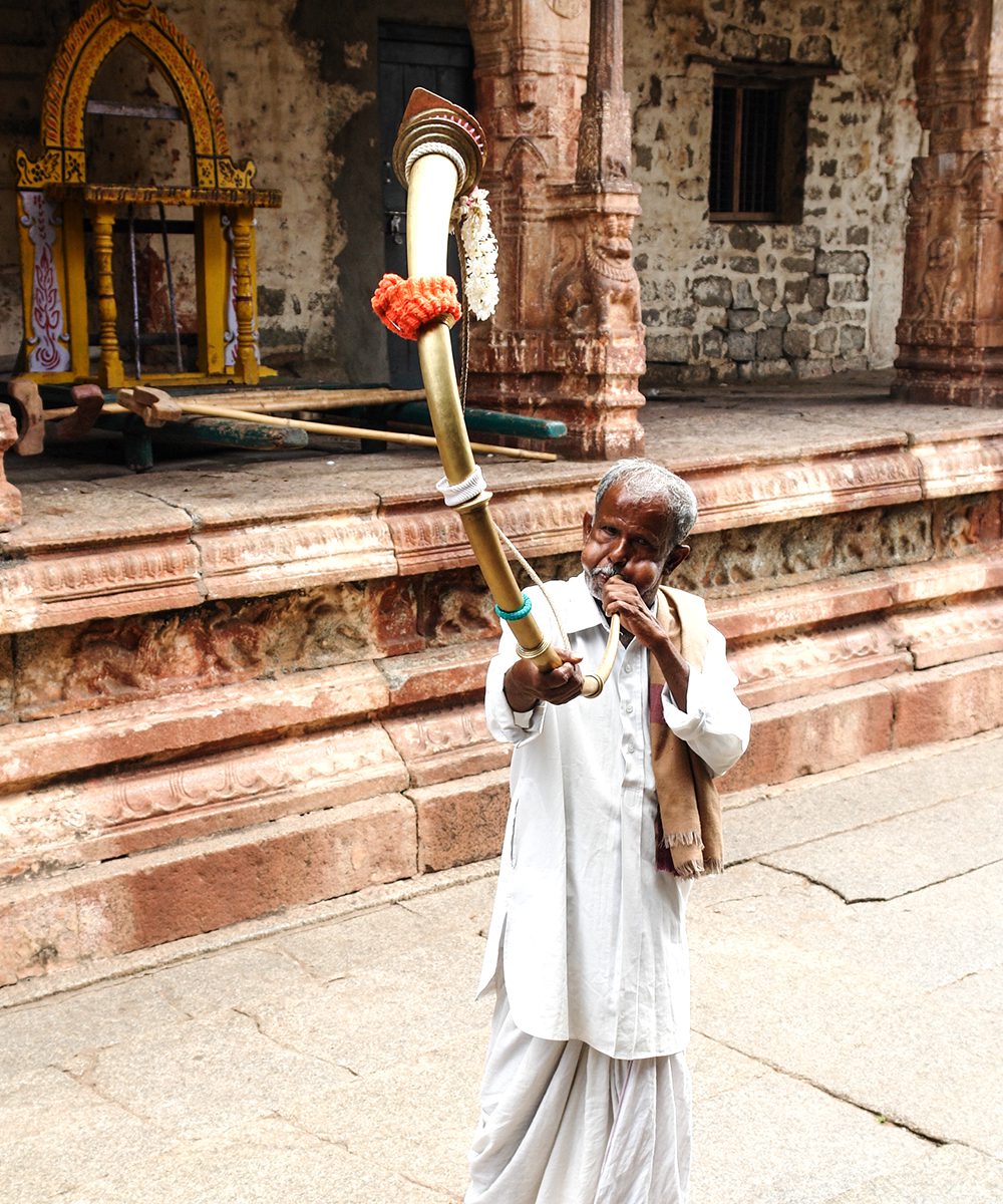 This man plays his music inside the Virupaksha temple