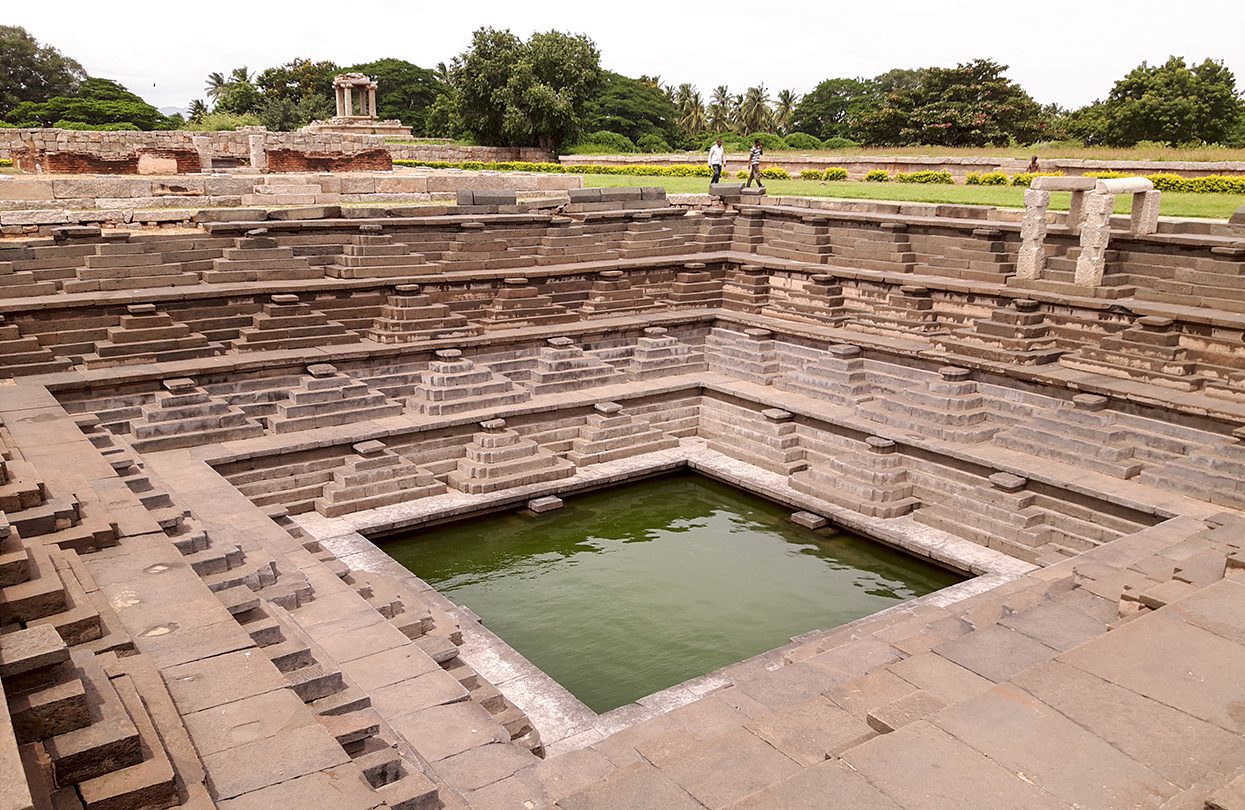 Stepwells, known as kalyani, are a prominent feature of Hampi’s history