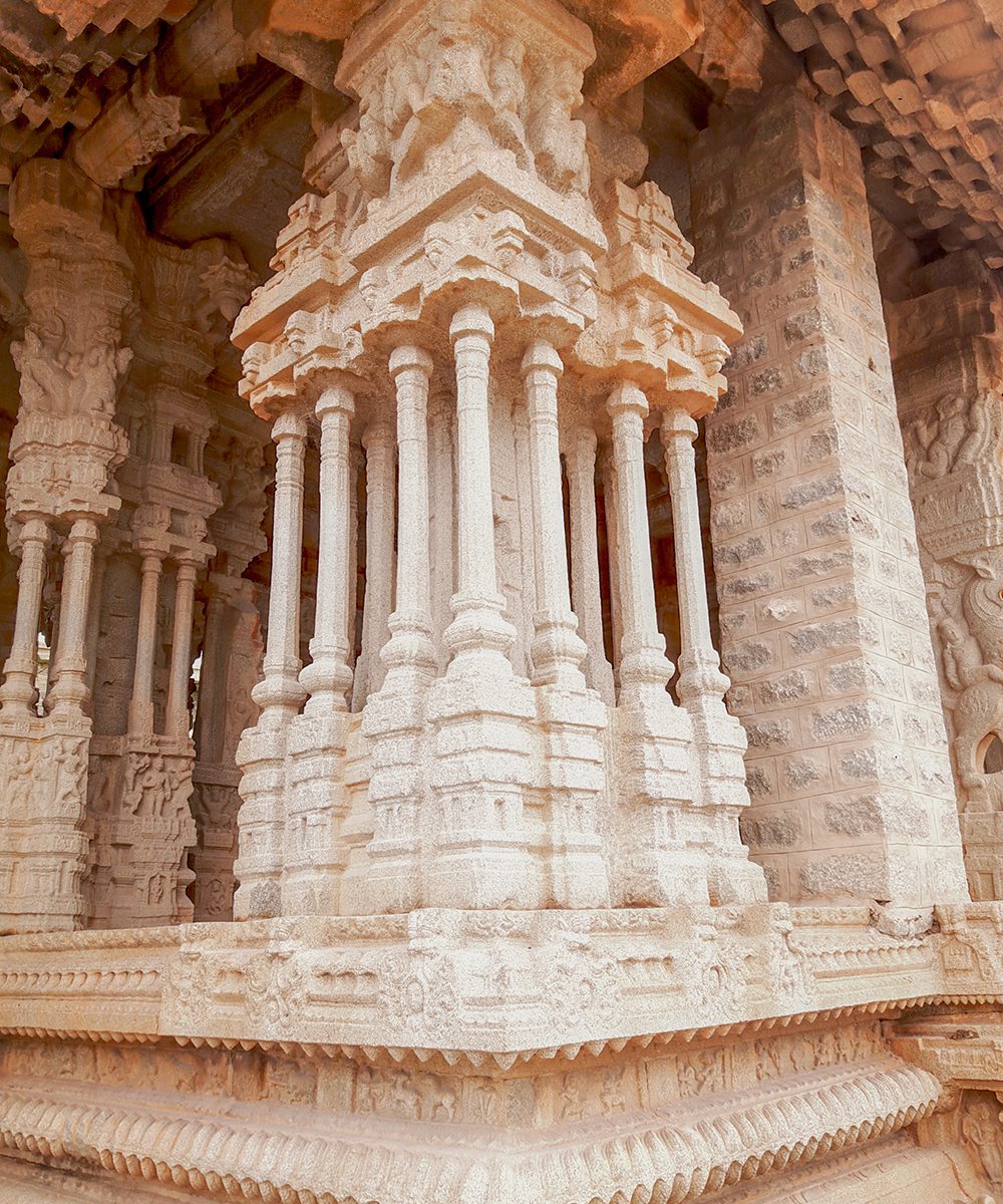 Each of this set of pillars inside the main hall at the Vitthala Temple emits a musical note when struck lightly.
