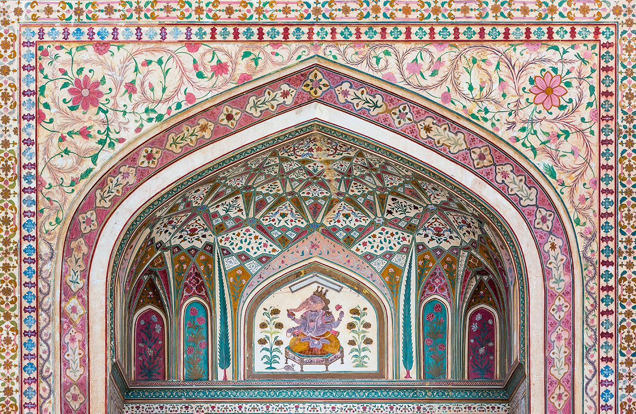 A mural of the Hindu god Ganesh at the Ganesh Pol (Ganesh Gate) at the Amber Palace, by Kevin Standage