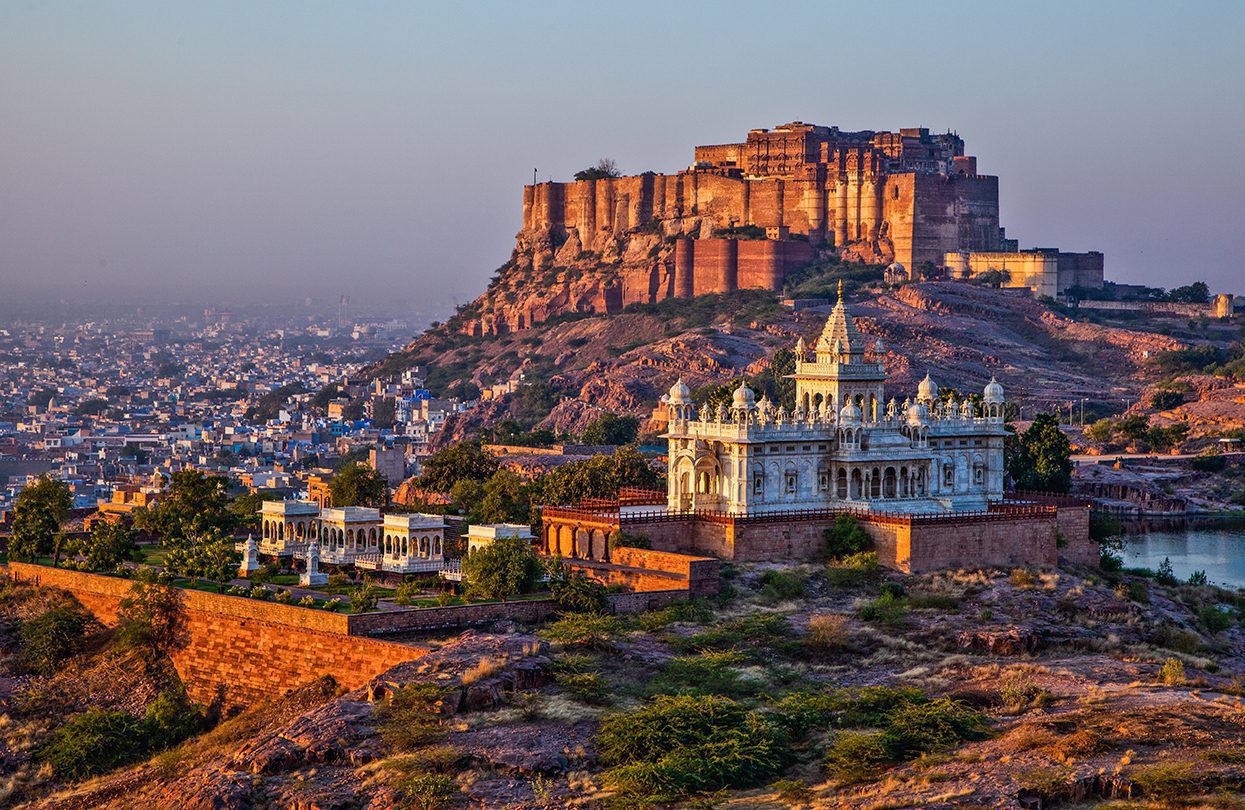 Sunrise at the Mehrangarh Fort and Jaswant Thada Mausoleum with the blue city in the background, by Marcel Toung