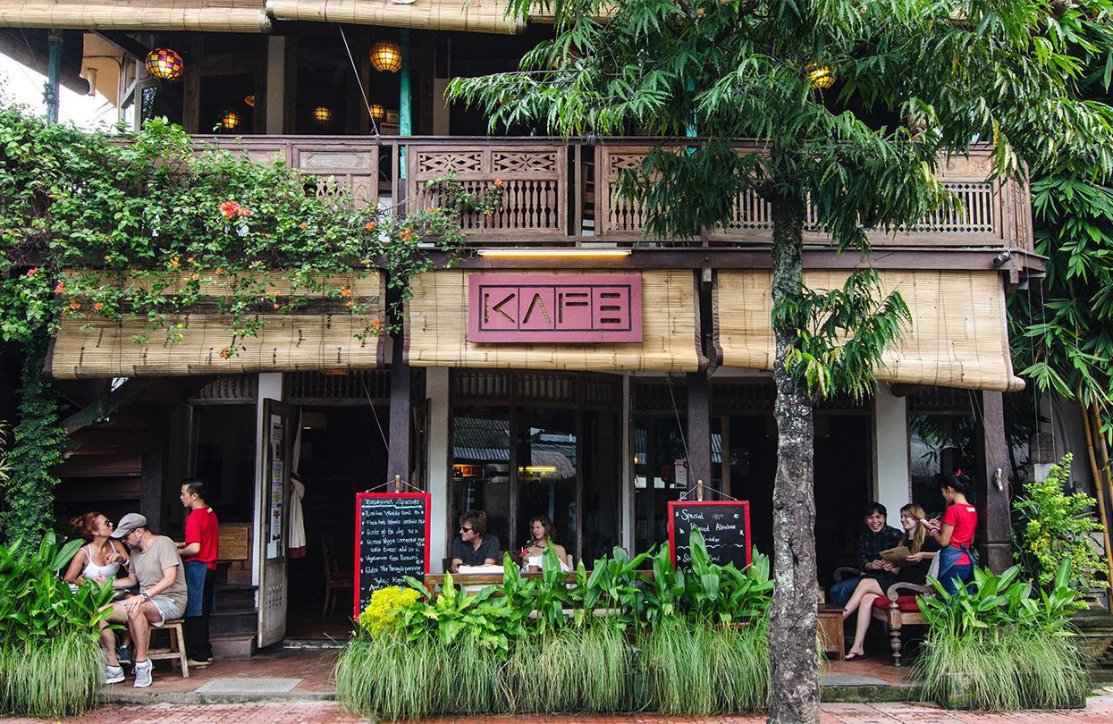 Kafe in central Ubud is popular with the yoga crowd offering a good variety of vegan options