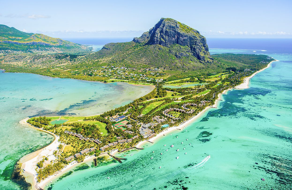 Mauritius island's panorama of Le Morne Brabant mountain and beautiful blue lagoon, photo by Myroslava Bozhko