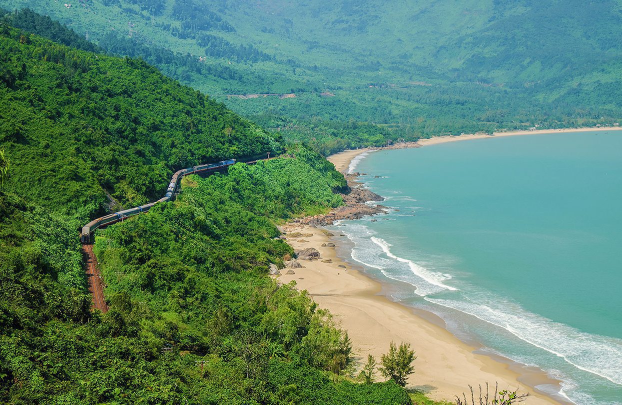 Panorama scene of Lang Co beach, Hue from Hai Van mountain pass at Da Nang, Vietnam, photo by xuanhuongho