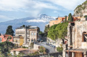 Etna volcano and Taormina town, Sicily, photo by Vadym Lavra