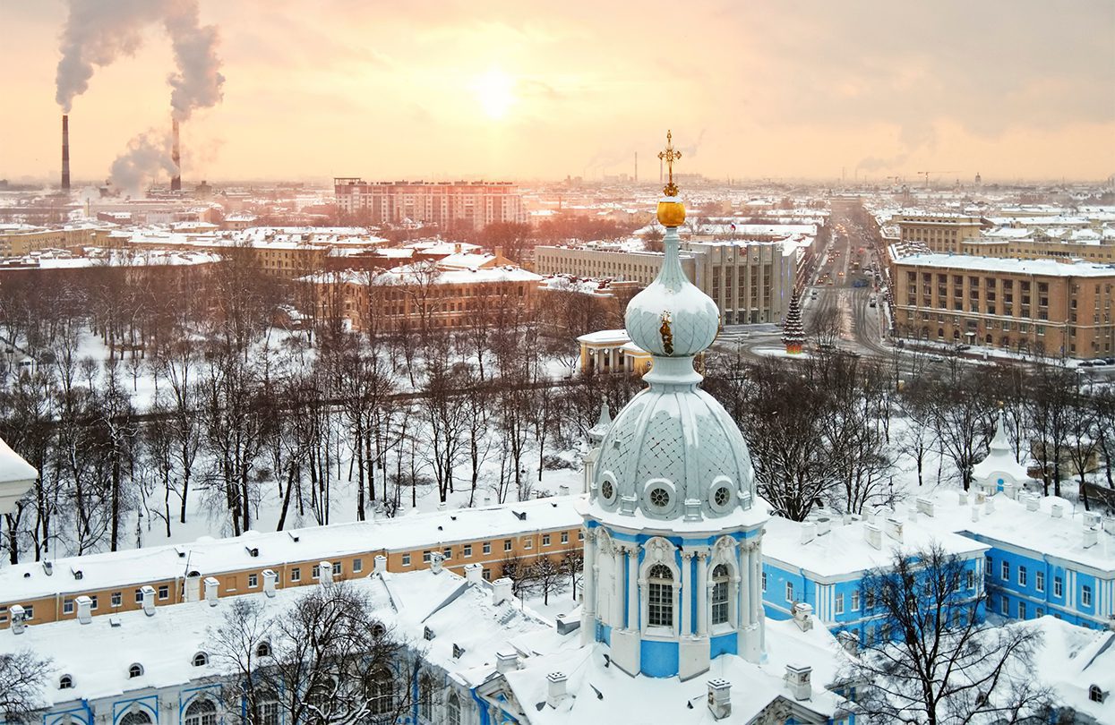 St. Petersburg winter snow skyline