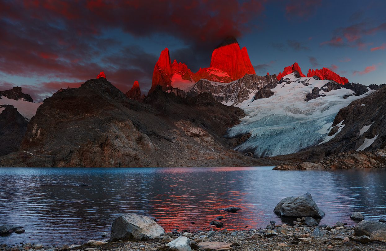 Laguna de Los Tres and mount Fitz Roy, Dramatical sunrise, Patagonia, Argentina, image by Dmitry Pichugin