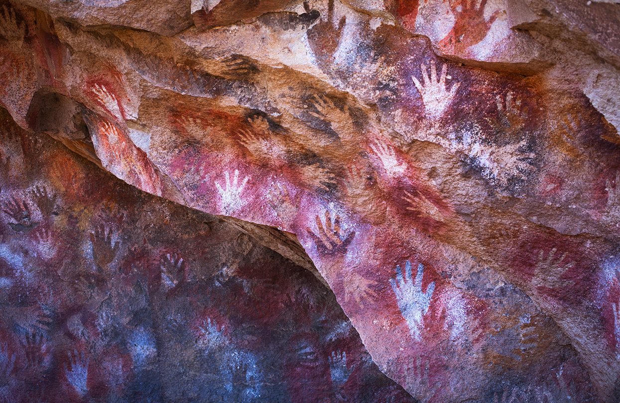 Cave paintings in the Cueva de las Manos, Patagonia, Argentina, image by sunsinger