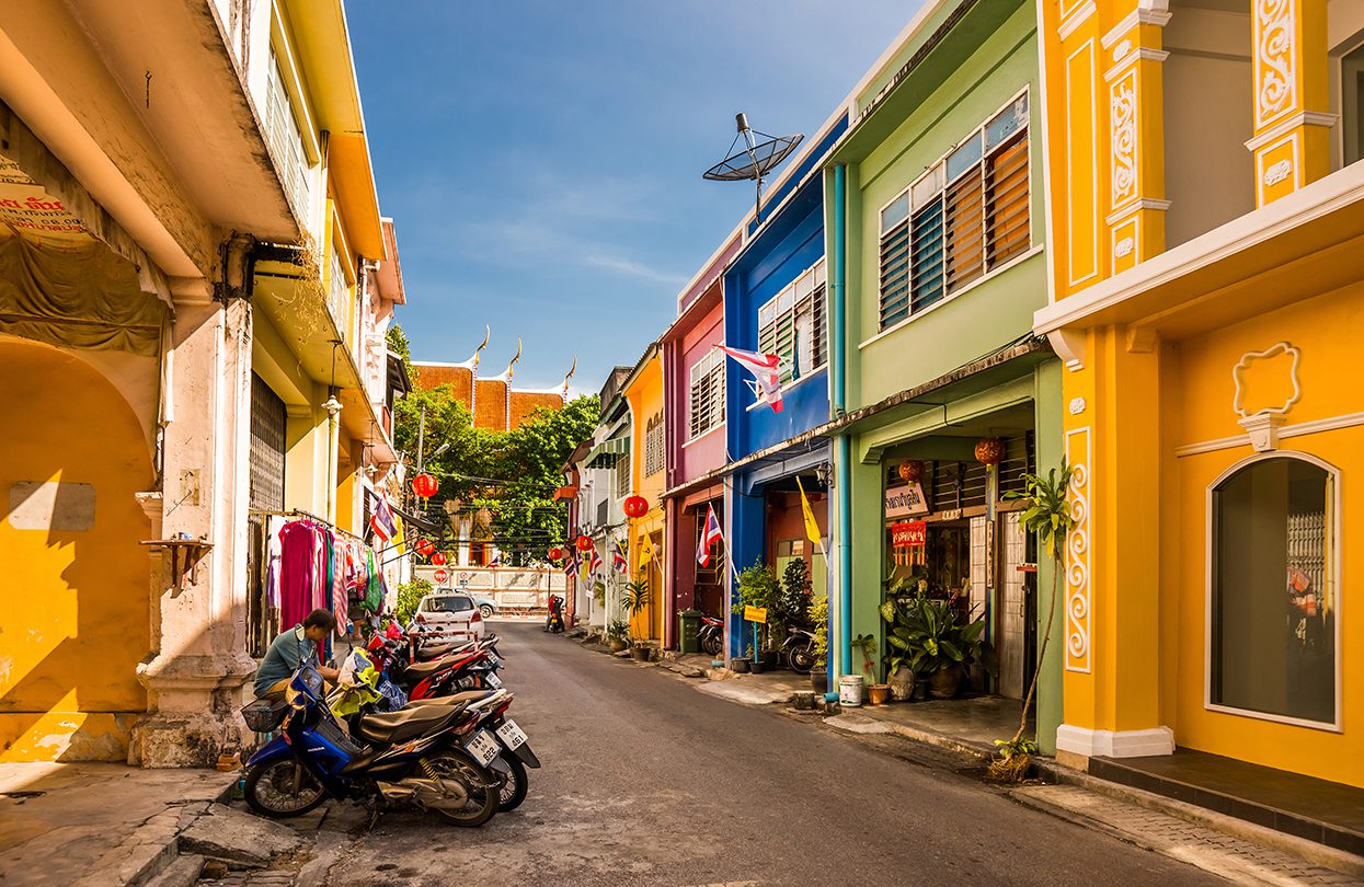 Soi Rommanee street. Phuket old town with old buildings in Sino Portuguese style, image by Efimova Anna