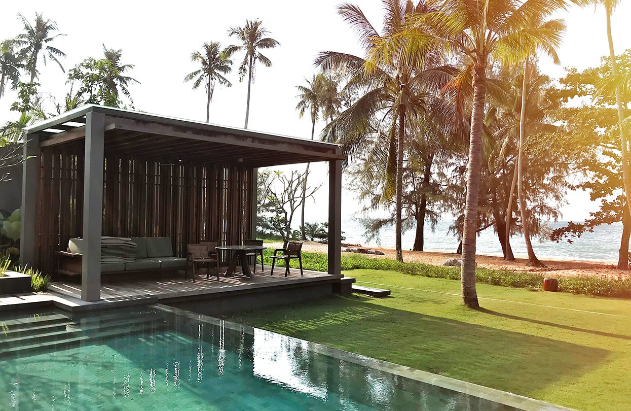 The sleek private pool, lanai and lawn of the ocean facing villas at Alila Villas Koh Russey