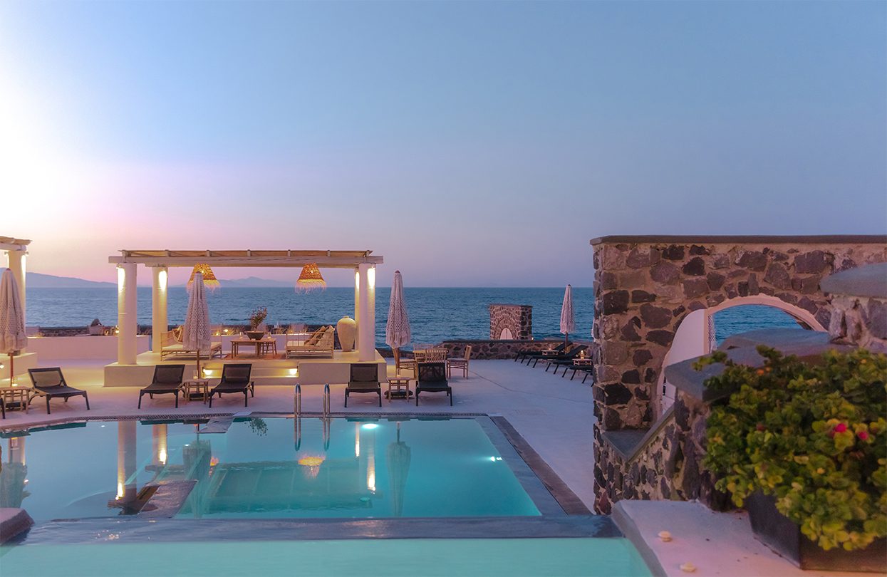 Discover Laze, the brand new all-day pool bar restaurant by the beach of Baxedes, near Oia!, image by Christos Drazos