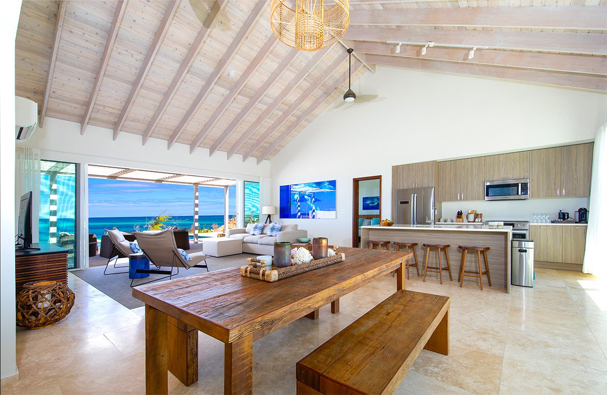 The beachside dining area of the luxury resort, Sailrock, in South Caicos, one of the more undiscovered islands in the Turks and Caicos archipelago
