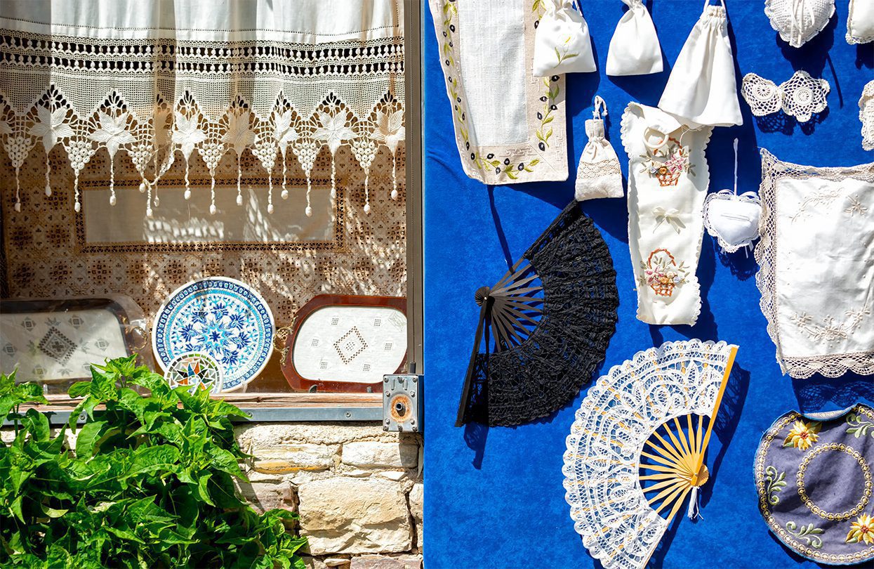 Lefkaritika or Lefkara is known for its lace. Pictured, traditional embroidery at Pano Lefkara, Larnaca District, image by kirill_makarov