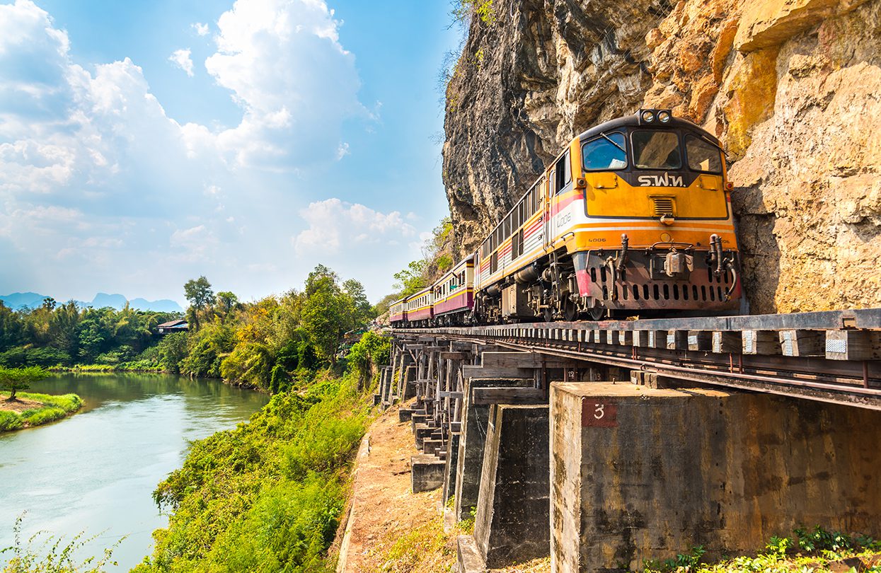 The Death Railway or The Burma Railway is along with the Kwae Noi River at Krasae Bridge, Kanchanaburi
