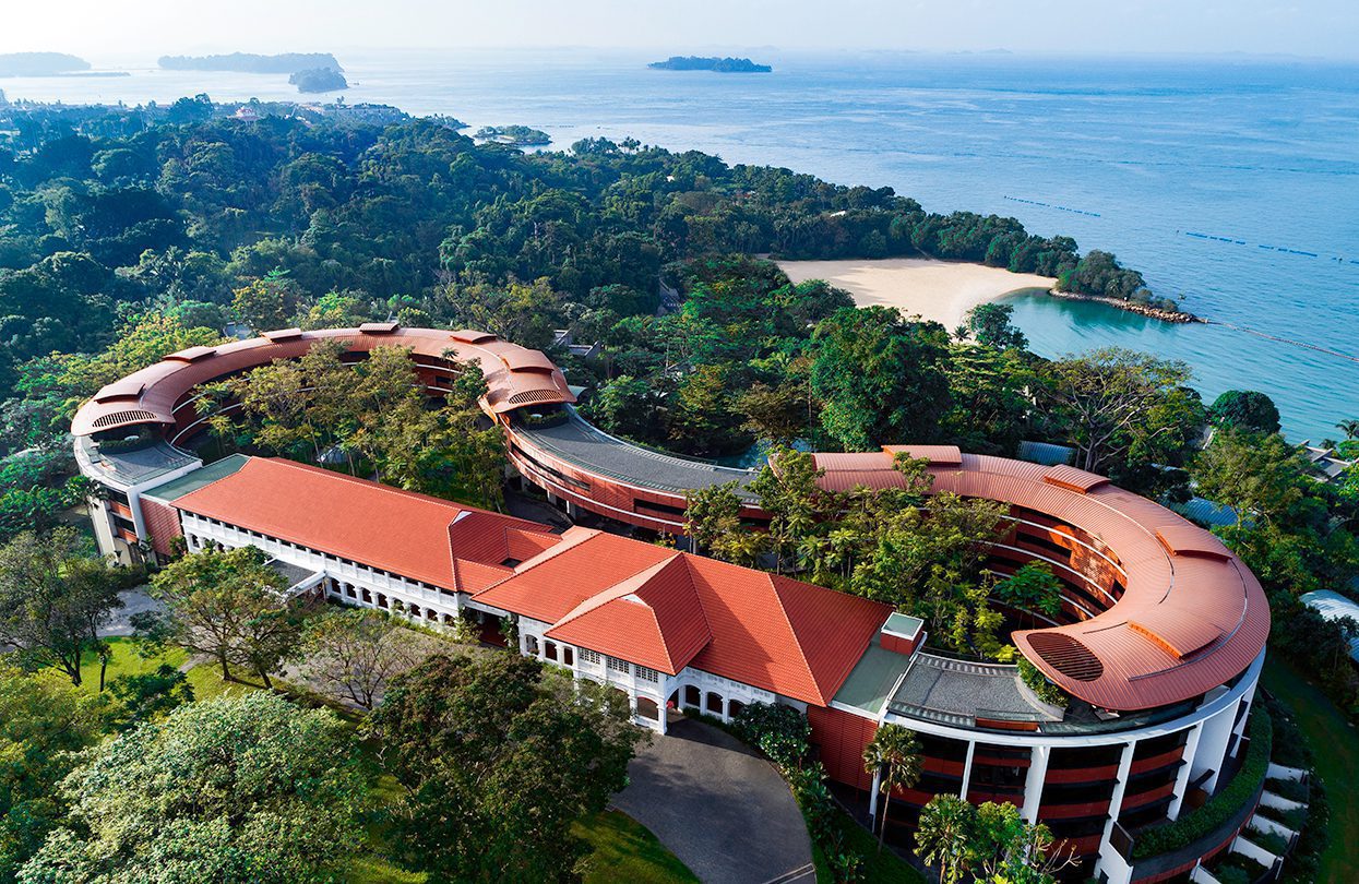 Capella Singapore - Facade by Day with view of Palawan Beach