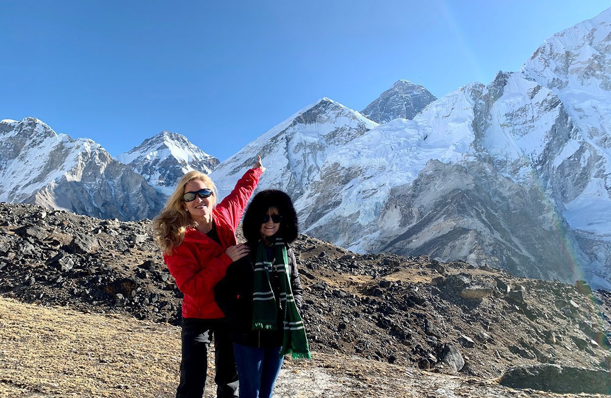 Paige Parker at the base camp of Mt. Everest with her daughter Bee