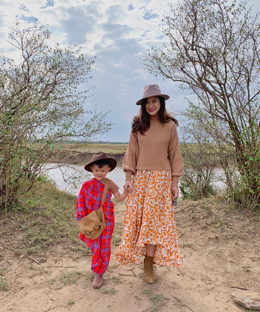 Tjin Lee with Jake at Masai Mara, photo by Dr Iroshni Chua