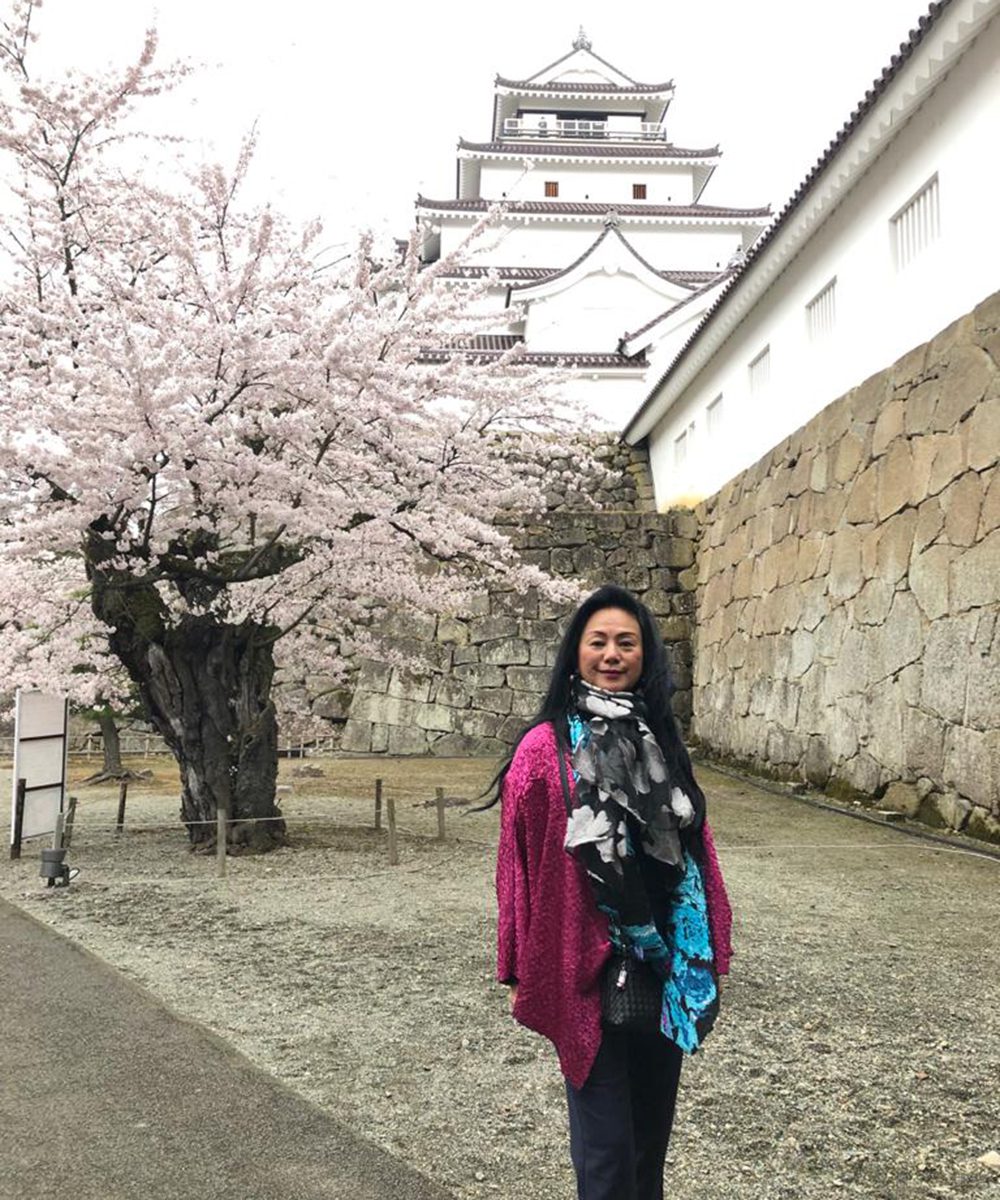 Claire Chiang at famous Tsuruga Castle in Aizu Wakamatsu