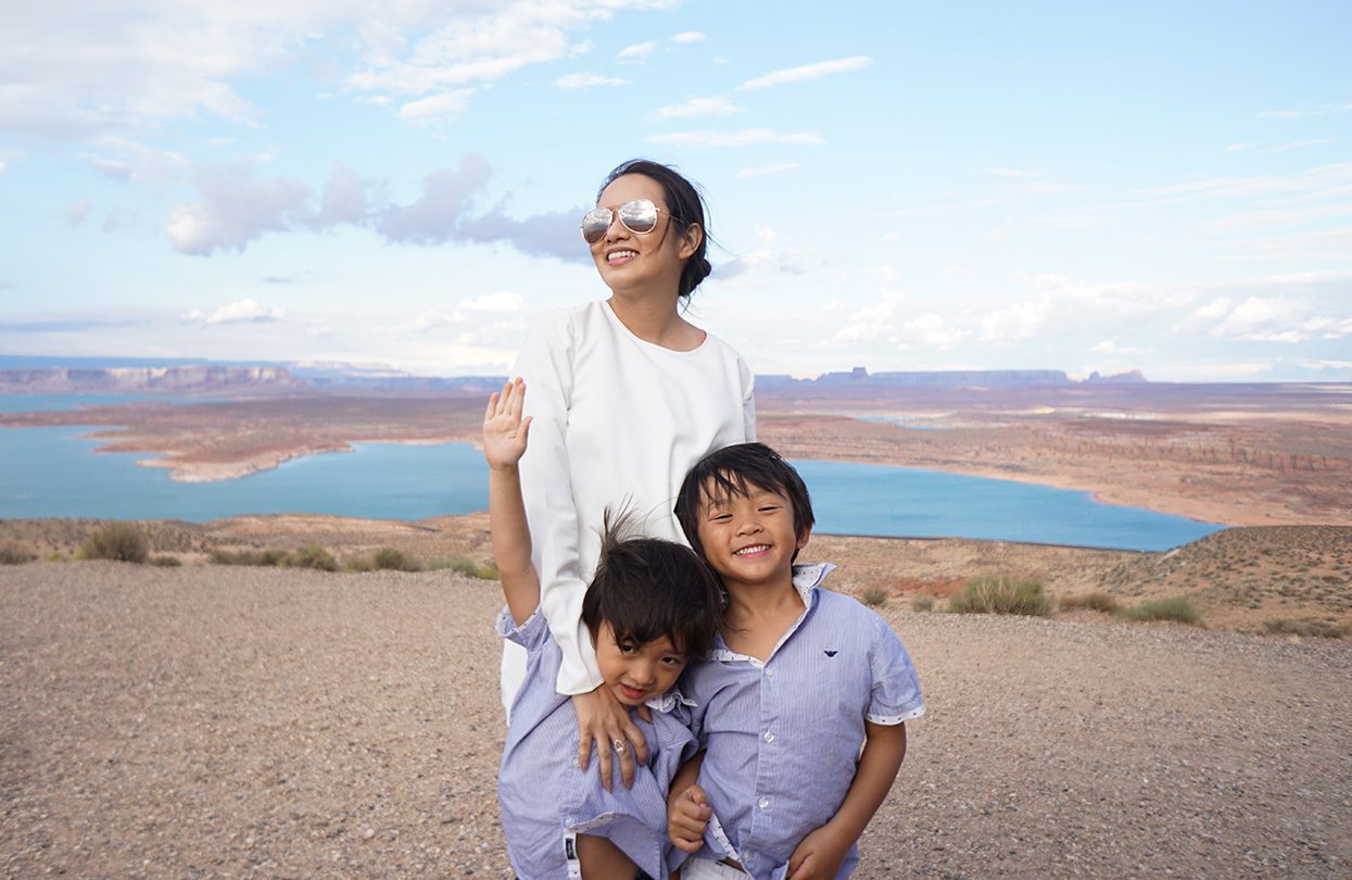 Dr Elaine Kim with her boys Luke & Kyan in Lake Powell