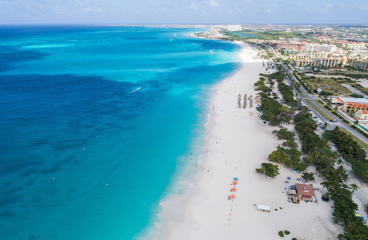 Aerial shot of Eagle Beach, image by Jeroen Lucas, Aruba Tourism