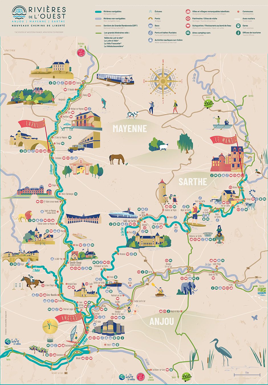 Navigable River Map Sarthe Tourism