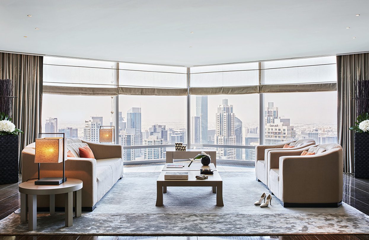 Armani Hotel Dubai's signature suite living room, photo by Armani Dubai