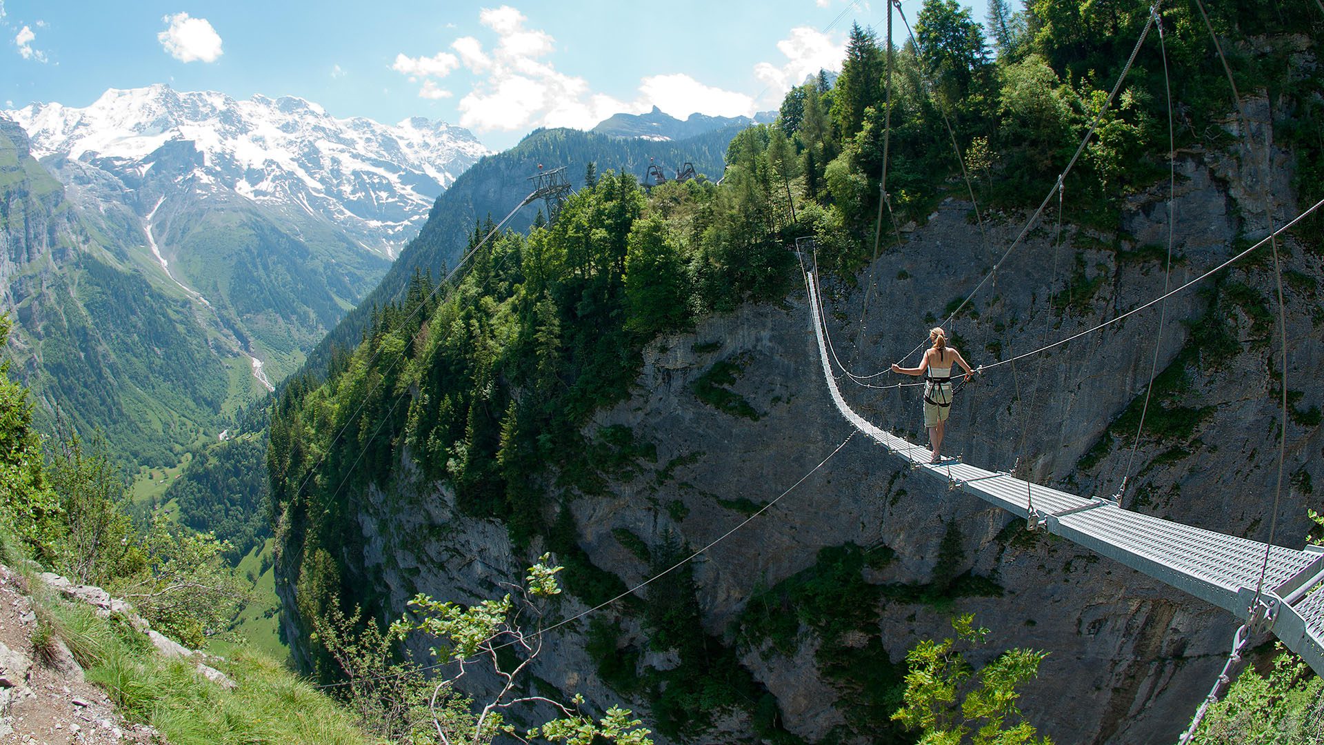 Gimmelwald suspension bridge, image by Mike Kaufmann, Schilthorn Tourism