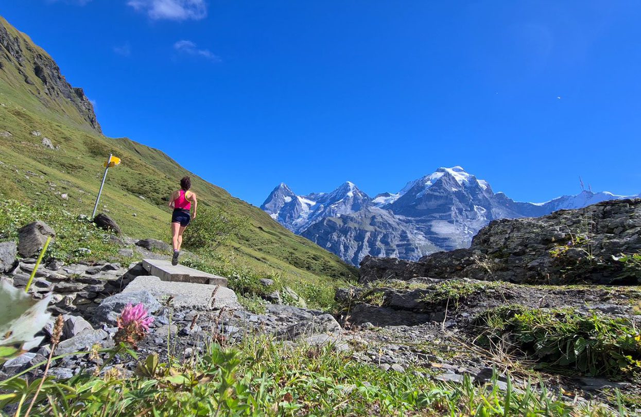 Trail running in across Grimmelwald, image by Schilthorn Tourism