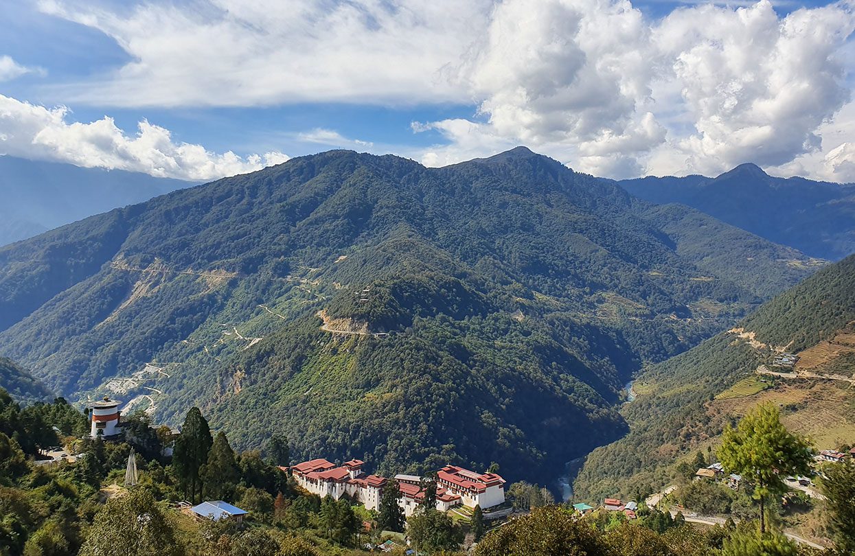 Looking onto Trongsa Dzong, Trans Bhutan Trail