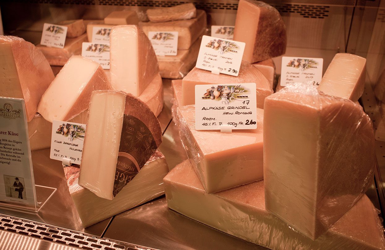 A selection of alpine cheese at Eigerness Shop, image by Jungfrau Region Tourism