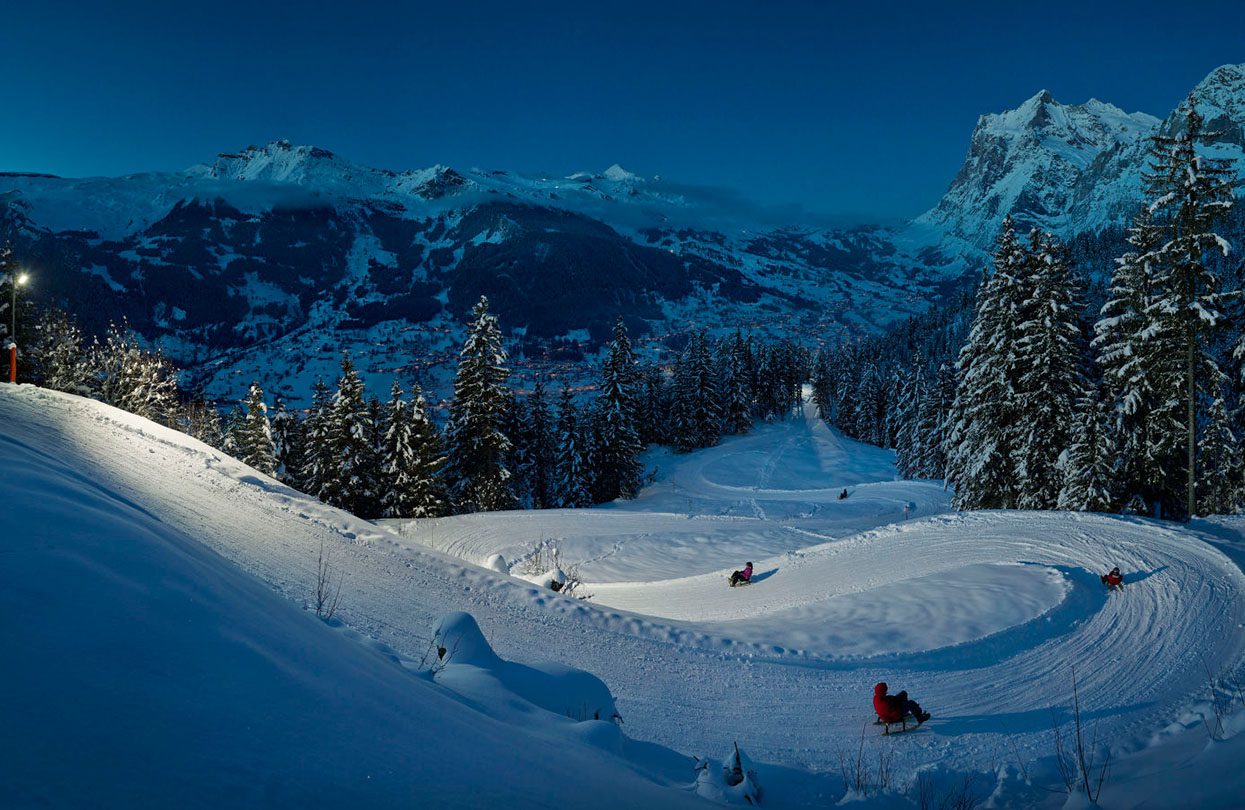 Night sledging when at Eiger Run, image by Jungfrau Railways, Switzerland Tourism