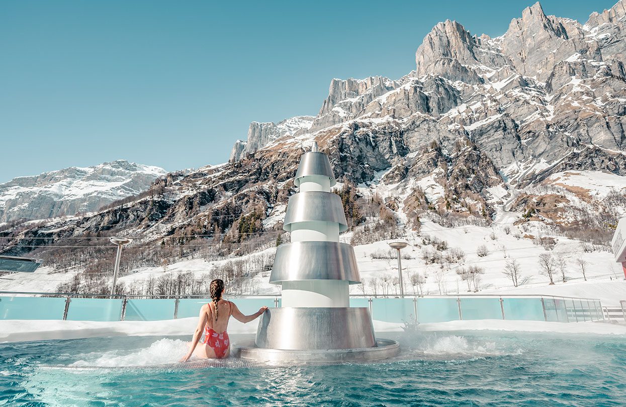 The mineral rich thermal water at Leukerbad Therme, image by MyLeukerbad AG