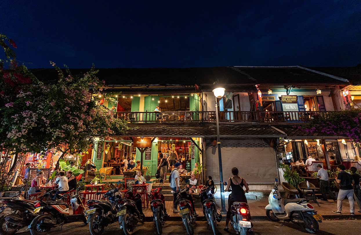 Restaurants along Sisavangvong Street in Luang Prabang, Image by aaron choi, Shutterstock