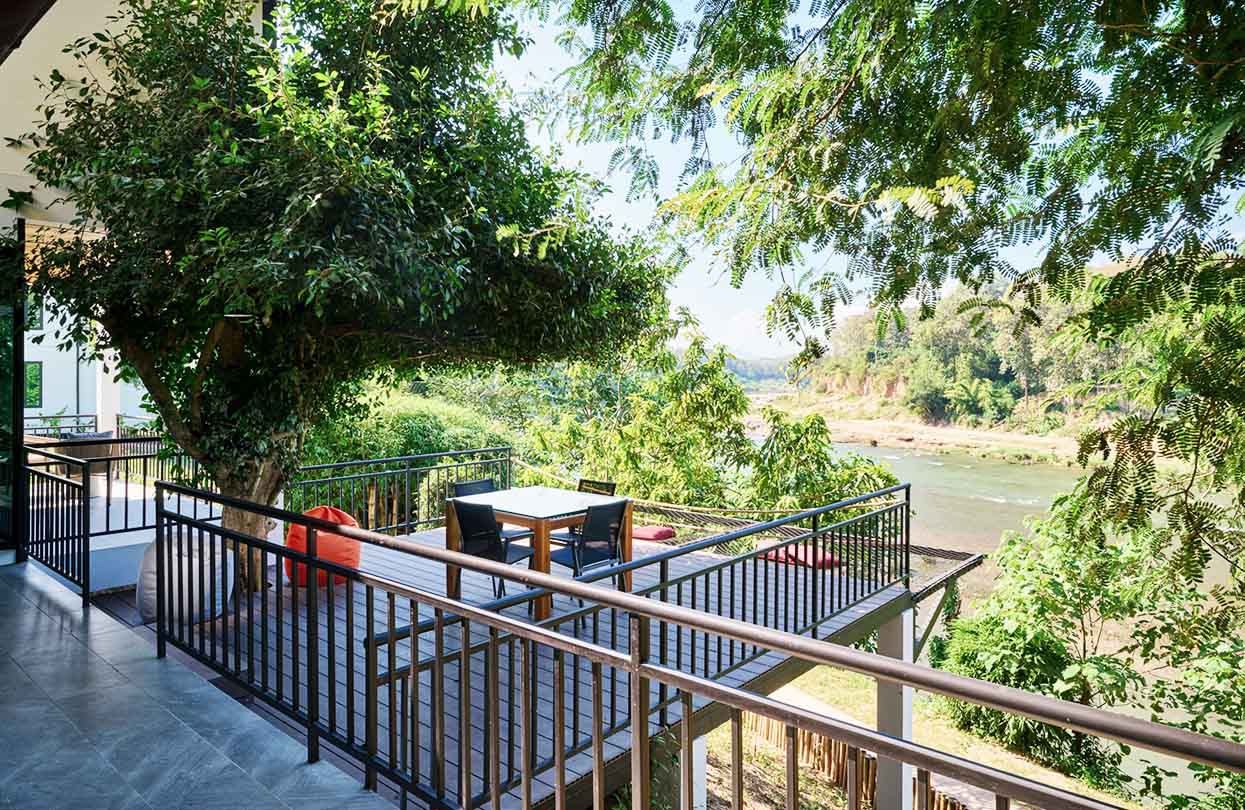 The Namkhan, along the river, view from their sunset villa terrace