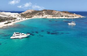Prassa with turquoise crystal clear sea, Image by Aerial-motion, Shutterstock
